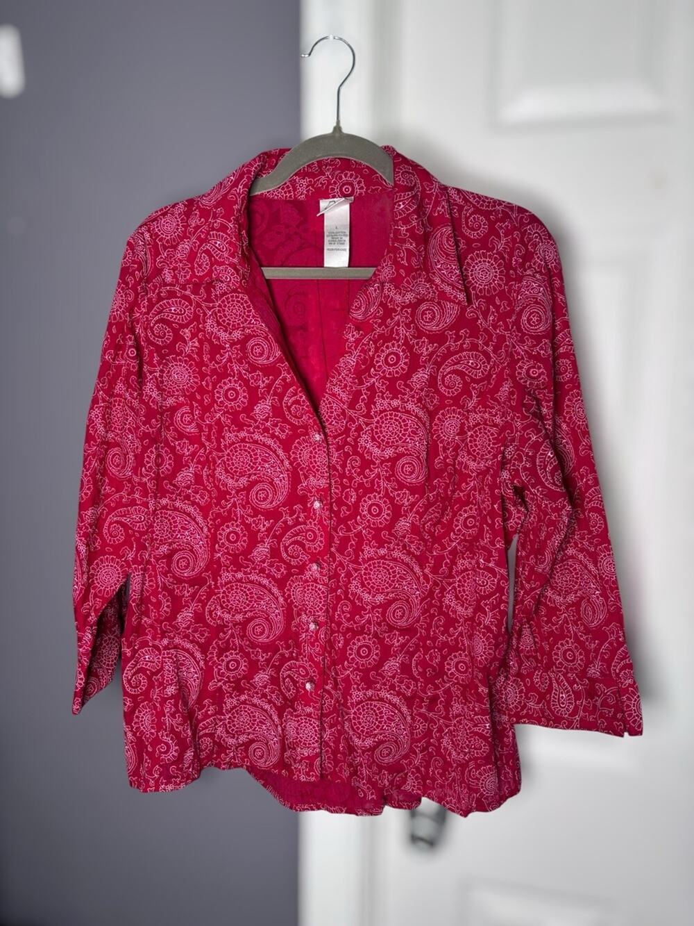Fashion Bug Red Sparkle Paisley Print Blouse Large